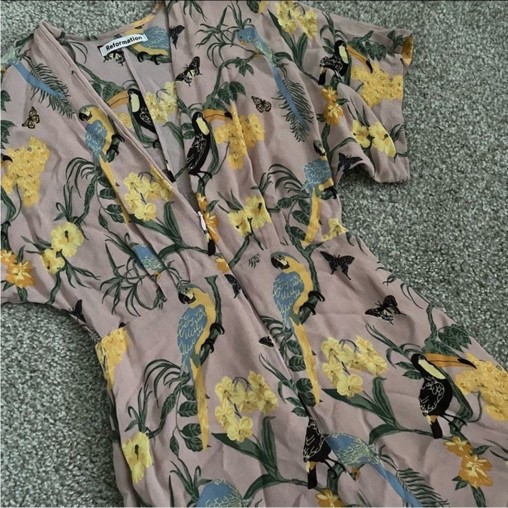 Reformation Lemongrass Jumpsuit Conga Bird Print - Picture 3 of 7